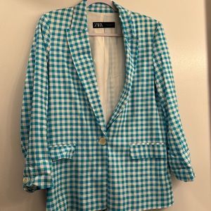 ZARA linen jacket / blazer in blue and white